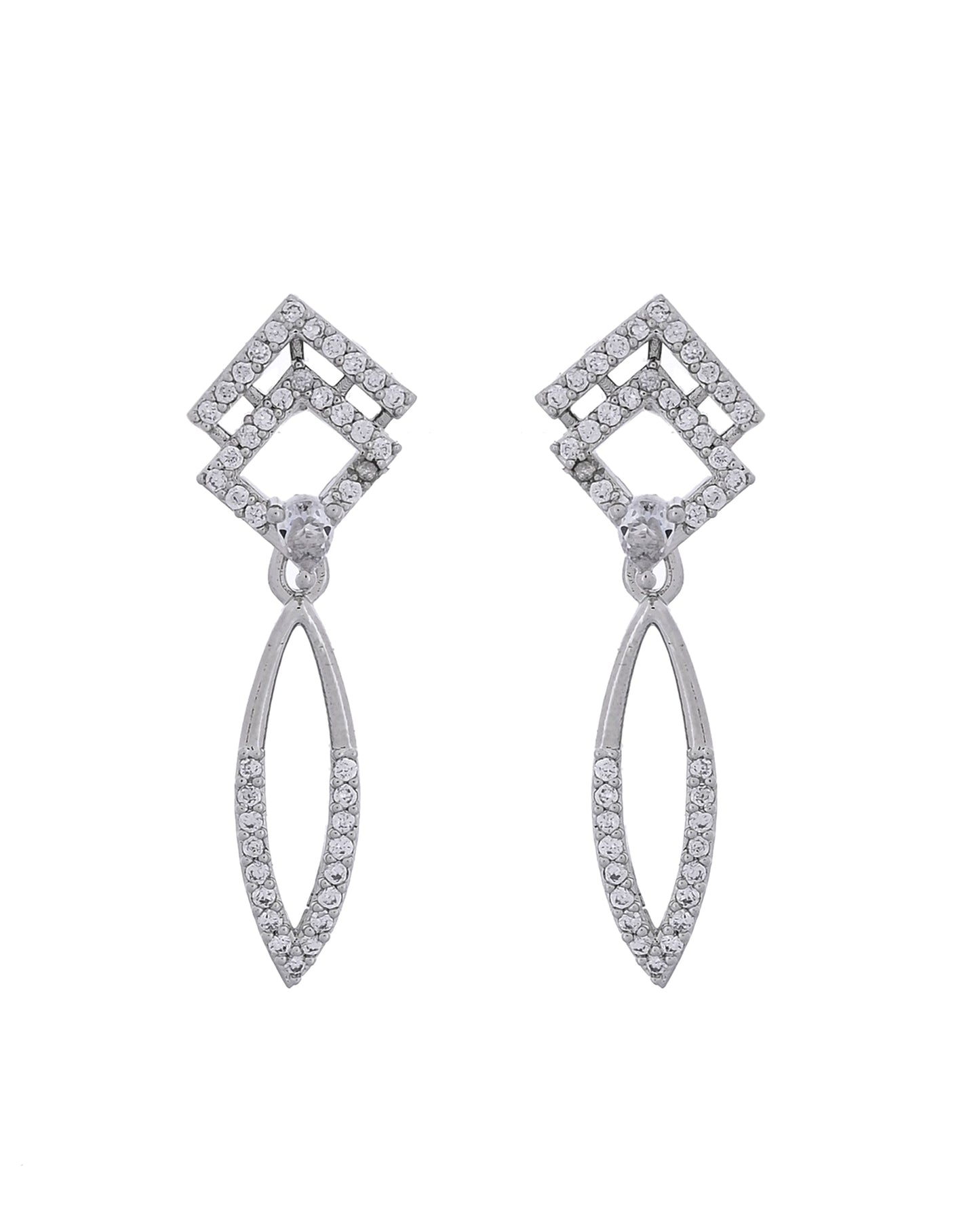 VOJ Silver Plated Ad Studded Square And Leaf Shaped Necklace Set