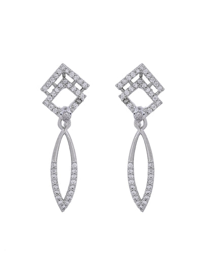 VOJ Silver Plated Ad Studded Square And Leaf Shaped Necklace Set