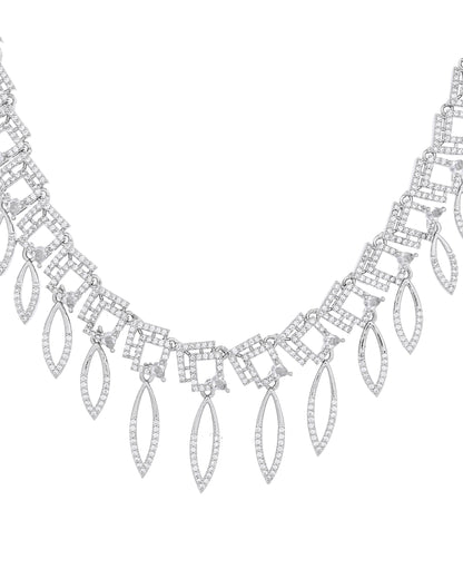 VOJ Silver Plated Ad Studded Square And Leaf Shaped Necklace Set