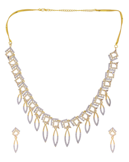 VOJ Gold Plated Ad Studded Square And Leaf Shaped Necklace Set