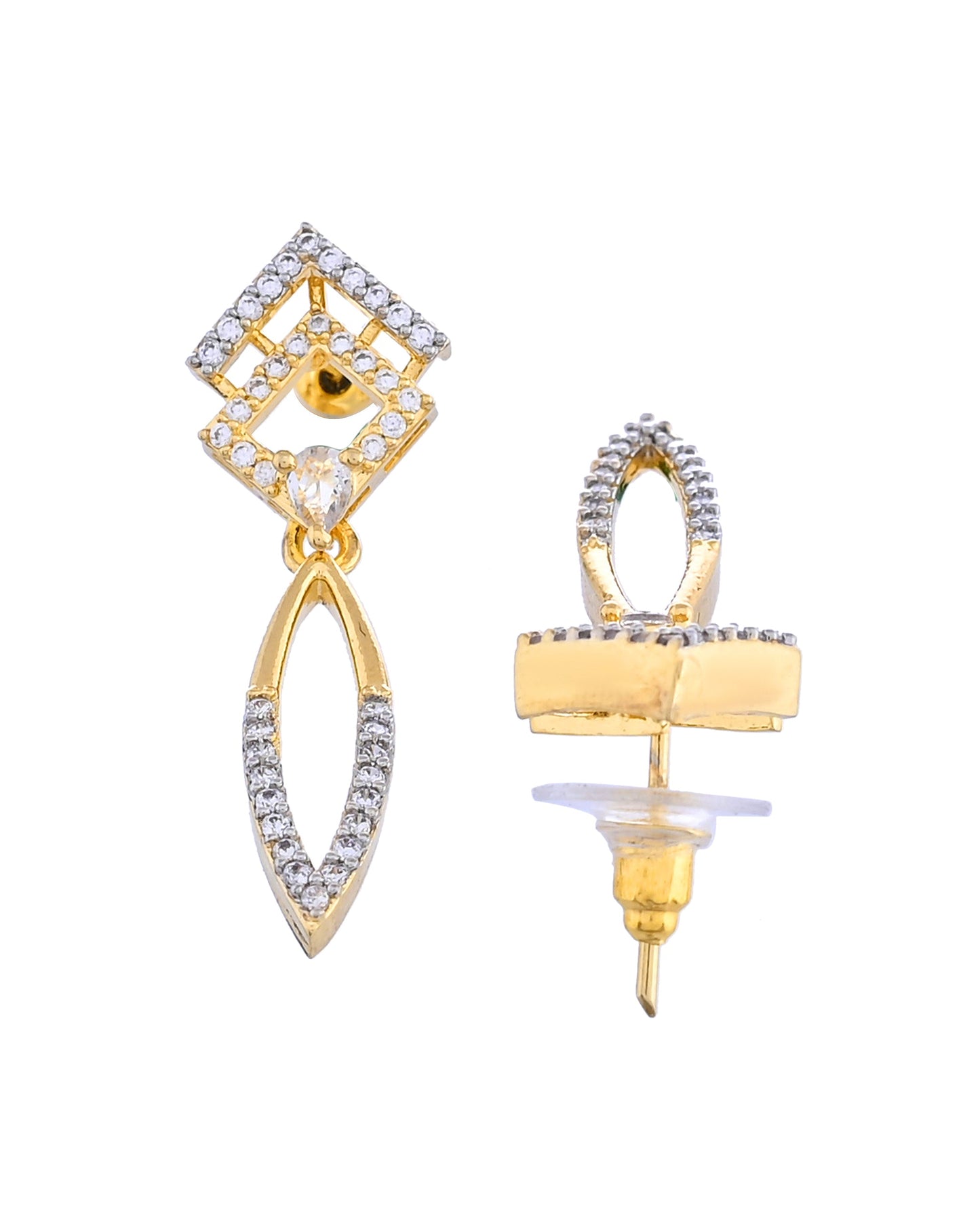 VOJ Gold Plated Ad Studded Square And Leaf Shaped Necklace Set