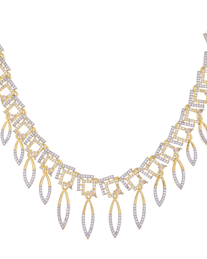 VOJ Gold Plated Ad Studded Square And Leaf Shaped Necklace Set