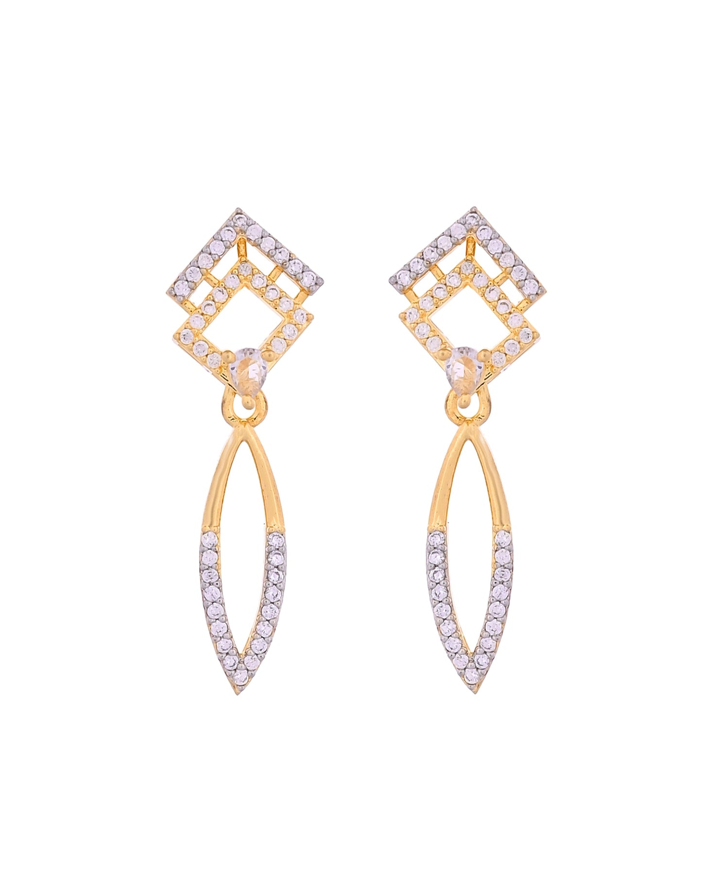 VOJ Gold Plated Ad Studded Square And Leaf Shaped Necklace Set