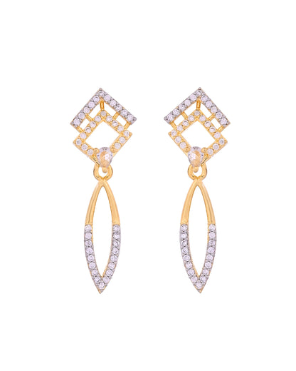 VOJ Gold Plated Ad Studded Square And Leaf Shaped Necklace Set