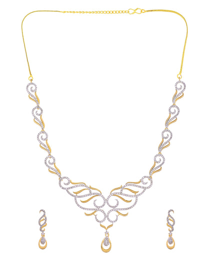 VOJ Gold Plated Designer Necklace With Earrings Ad Jewellery Set