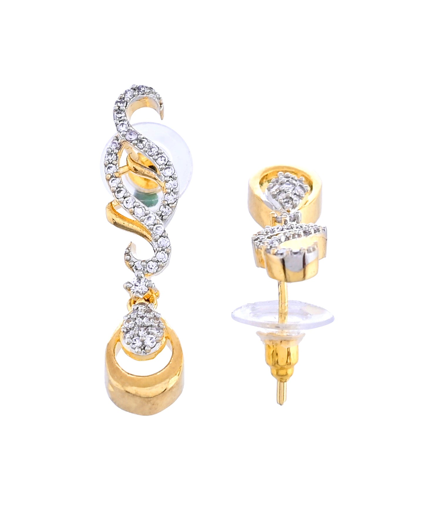 VOJ Gold Plated Designer Necklace With Earrings Ad Jewellery Set