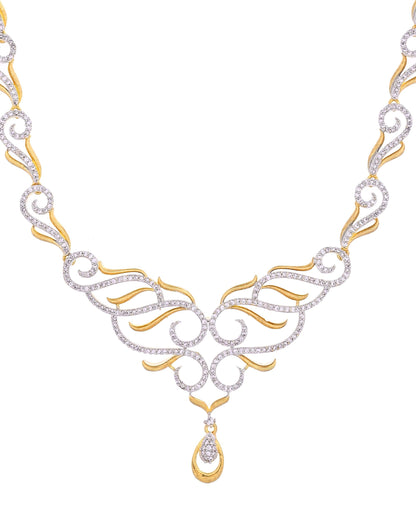 VOJ Gold Plated Designer Necklace With Earrings Ad Jewellery Set