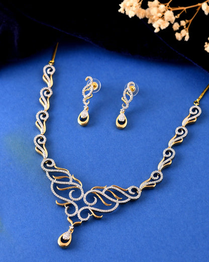 VOJ Gold Plated Designer Necklace With Earrings Ad Jewellery Set