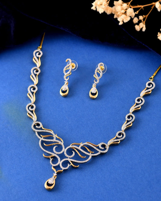 VOJ Gold Plated Designer Necklace With Earrings Ad Jewellery Set