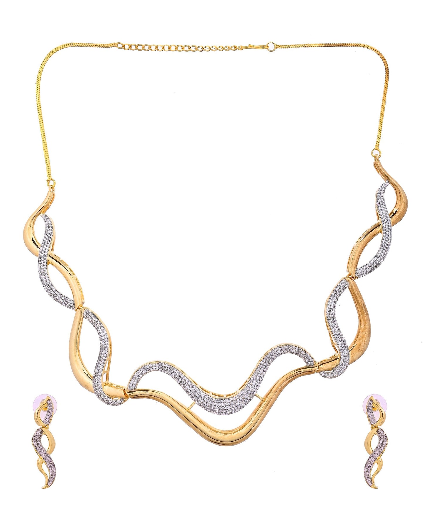VOJ Gold Plated Waved Design Elegant Ad Jewellery Set