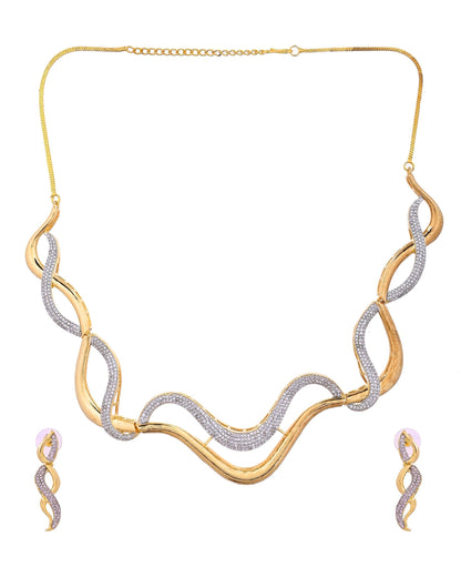 VOJ Gold Plated Waved Design Elegant Ad Jewellery Set