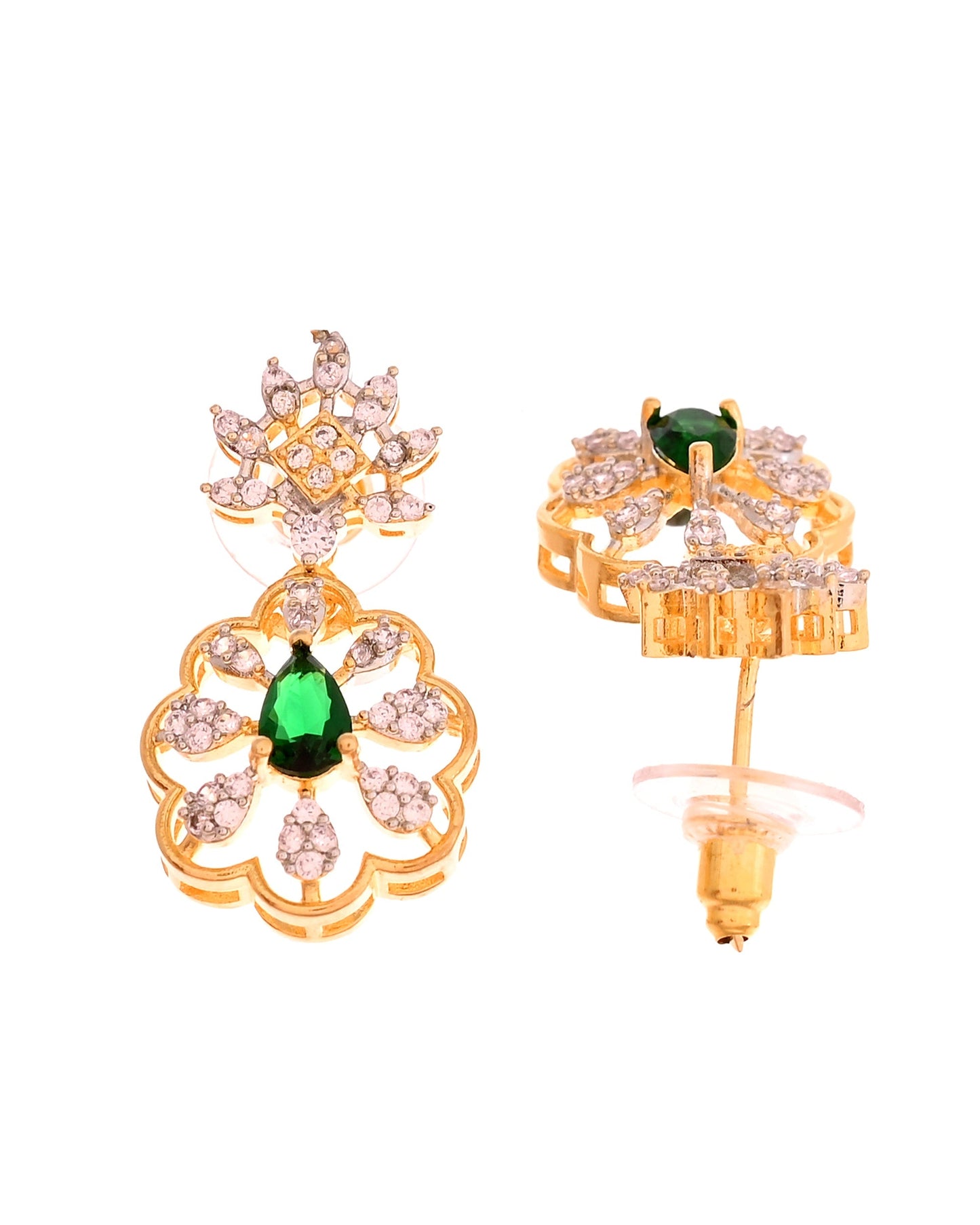VOJ Gold Plated Lead Designed With Green Stone Ad Jewellery Set