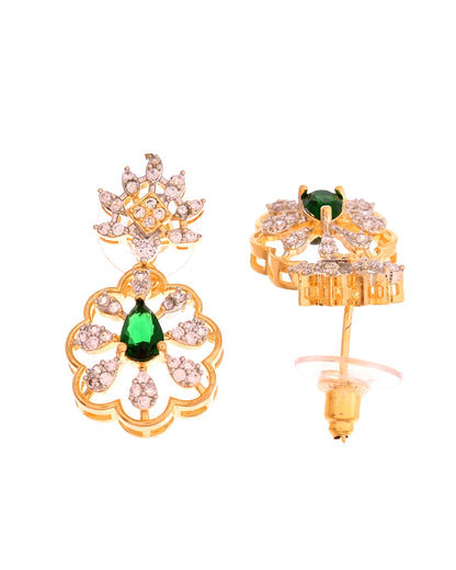 VOJ Gold Plated Lead Designed With Green Stone Ad Jewellery Set