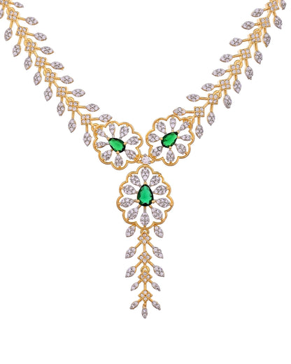 VOJ Gold Plated Lead Designed With Green Stone Ad Jewellery Set