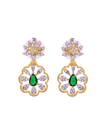 VOJ Gold Plated Lead Designed With Green Stone Ad Jewellery Set