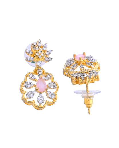 VOJ Gold Plated Lead Designed With Baby Pink Stone Ad Jewellery Set