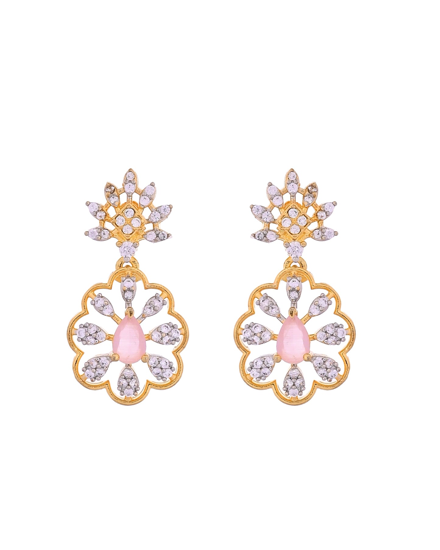 VOJ Gold Plated Lead Designed With Baby Pink Stone Ad Jewellery Set