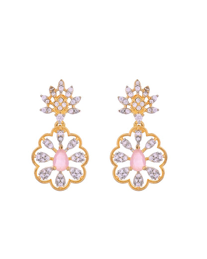 VOJ Gold Plated Lead Designed With Baby Pink Stone Ad Jewellery Set