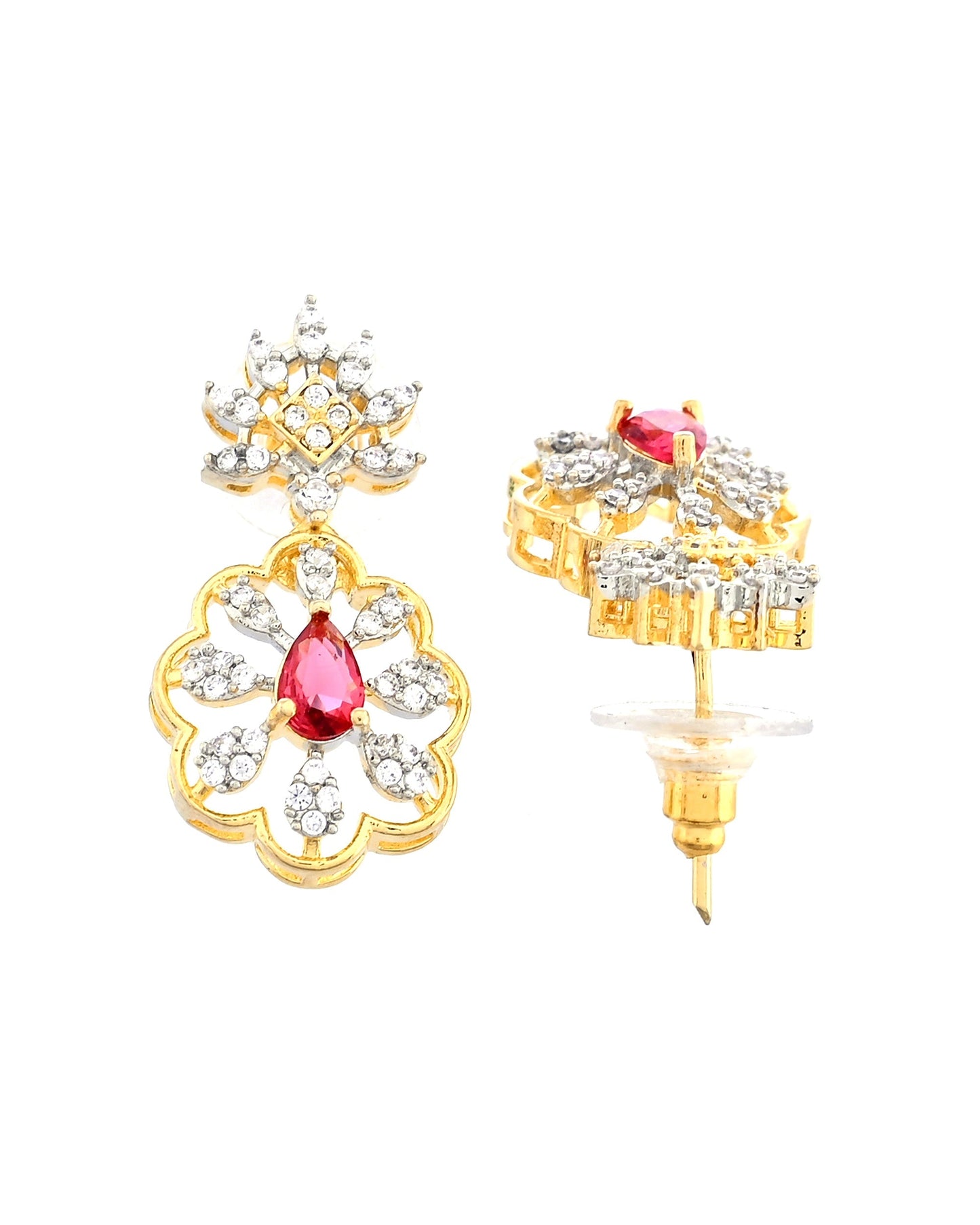 VOJ Gold Plated Lead Designed With Ruby Red Stone Ad Jewellery Set