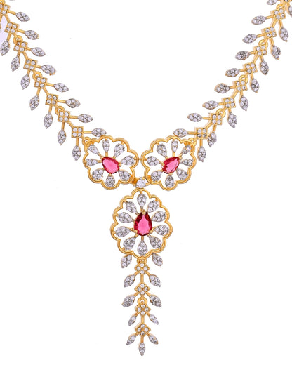 VOJ Gold Plated Lead Designed With Ruby Red Stone Ad Jewellery Set