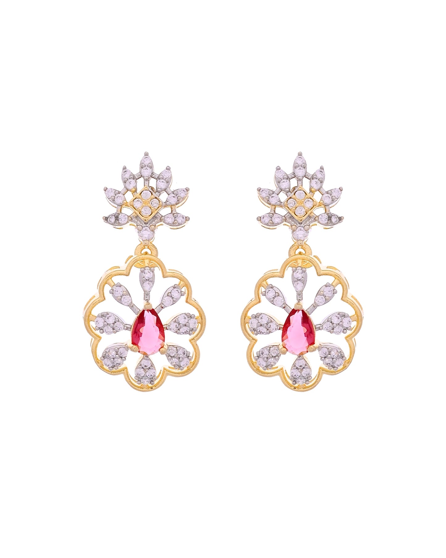 VOJ Gold Plated Lead Designed With Ruby Red Stone Ad Jewellery Set