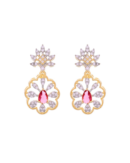 VOJ Gold Plated Lead Designed With Ruby Red Stone Ad Jewellery Set