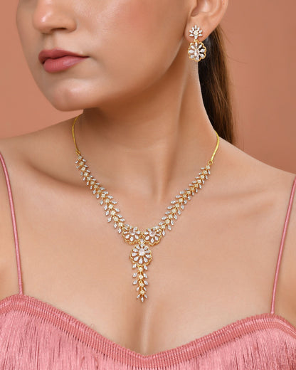 VOJ Gold Plated Lead Designed With White Stone Ad Jewellery Set