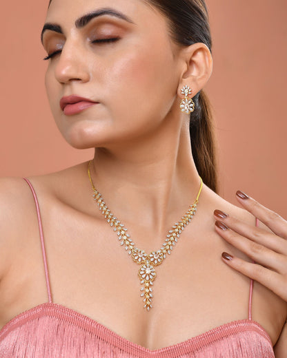 VOJ Gold Plated Lead Designed With White Stone Ad Jewellery Set