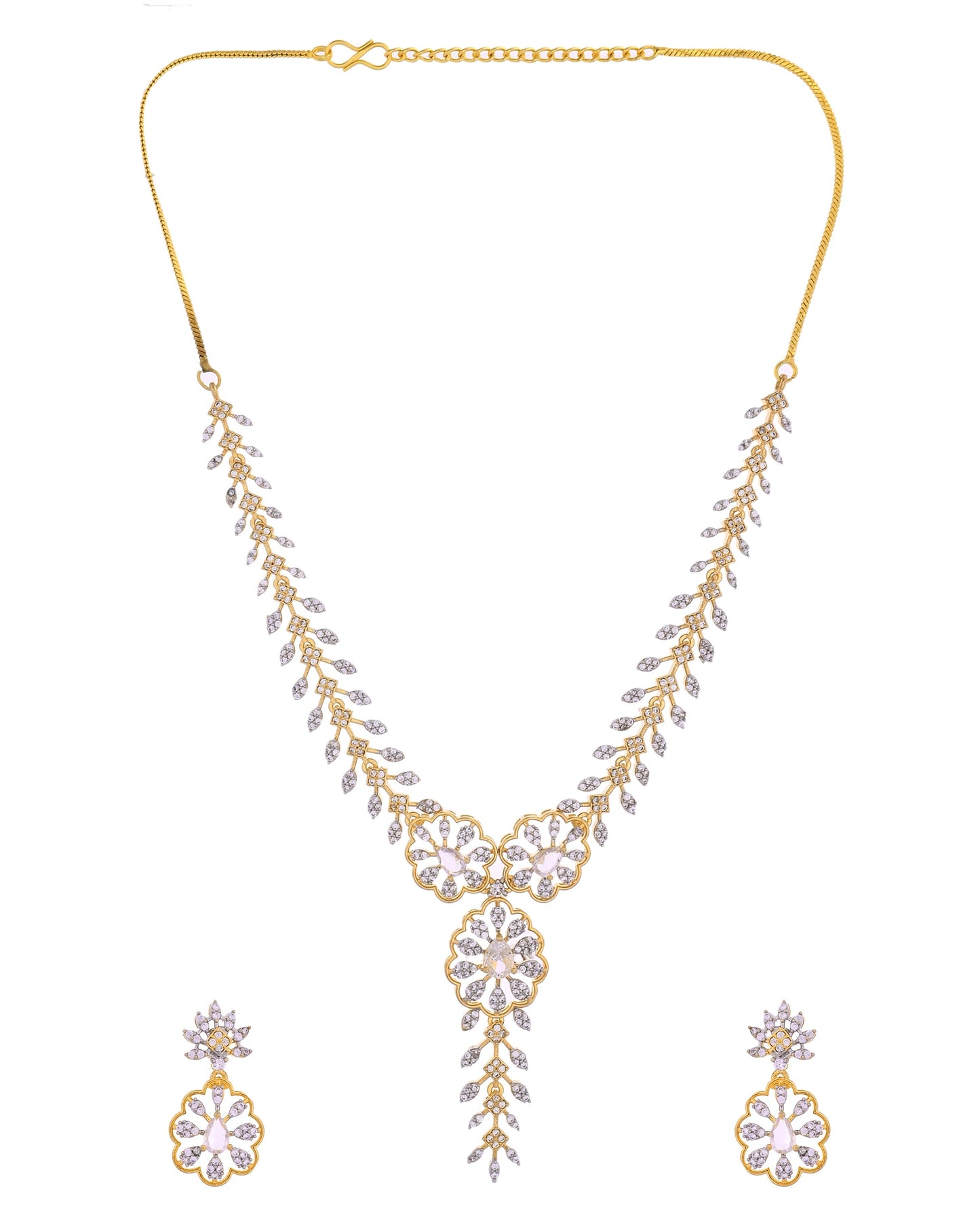 VOJ Gold Plated Lead Designed With White Stone Ad Jewellery Set