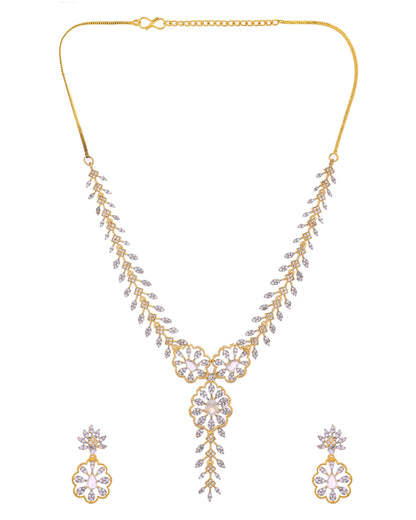 VOJ Gold Plated Lead Designed With White Stone Ad Jewellery Set