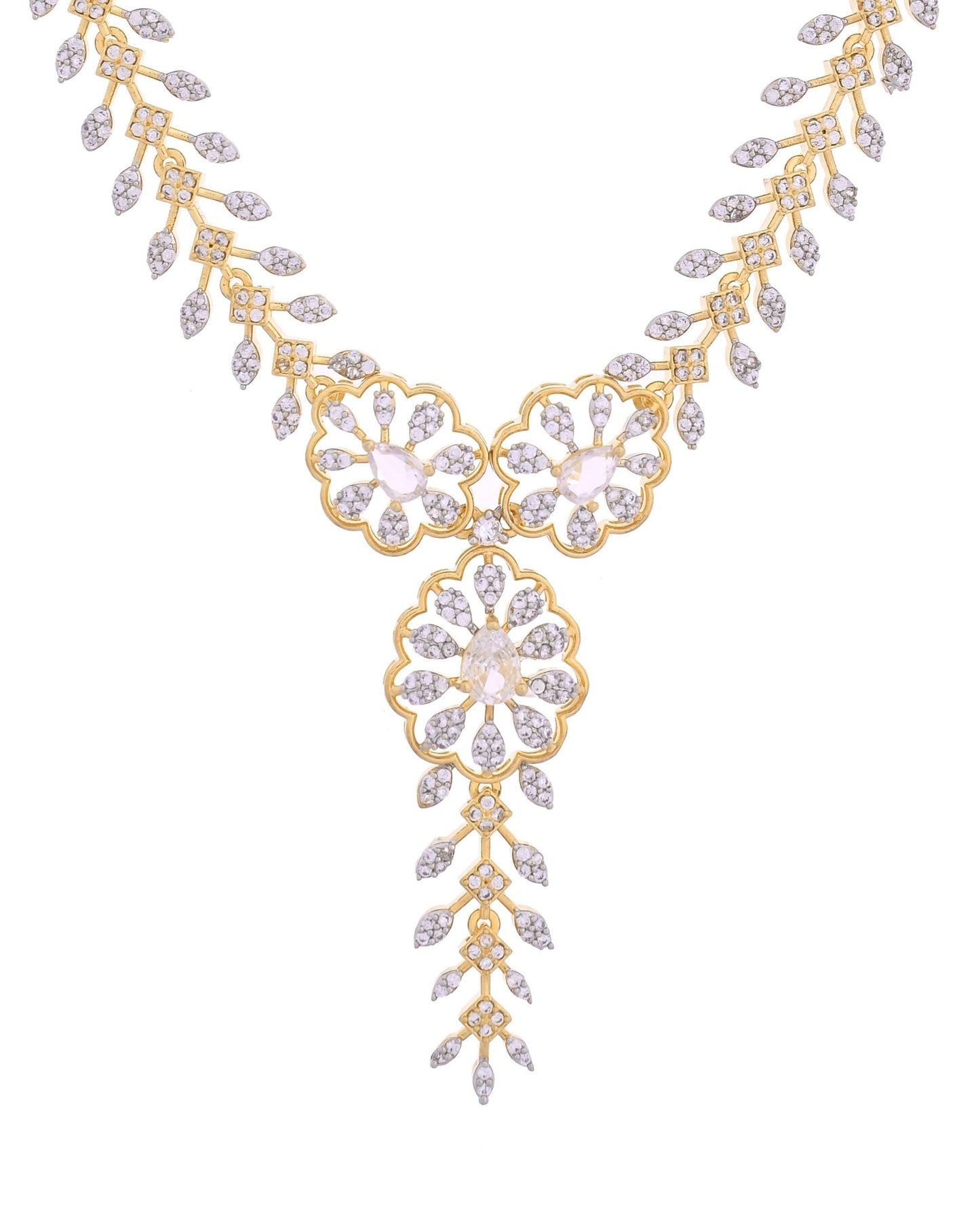 VOJ Gold Plated Lead Designed With White Stone Ad Jewellery Set