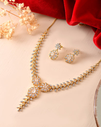 VOJ Gold Plated Lead Designed With White Stone Ad Jewellery Set