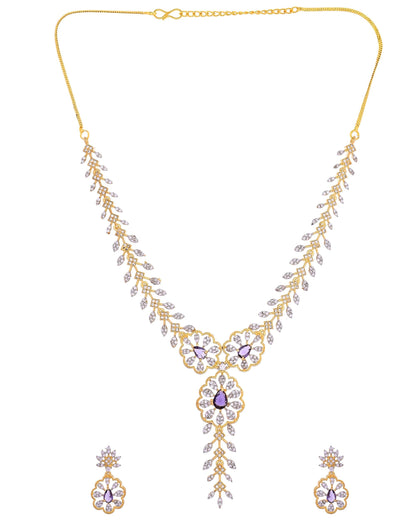 VOJ Gold Plated Lead Designed With Purple Stone Ad Jewellery Set