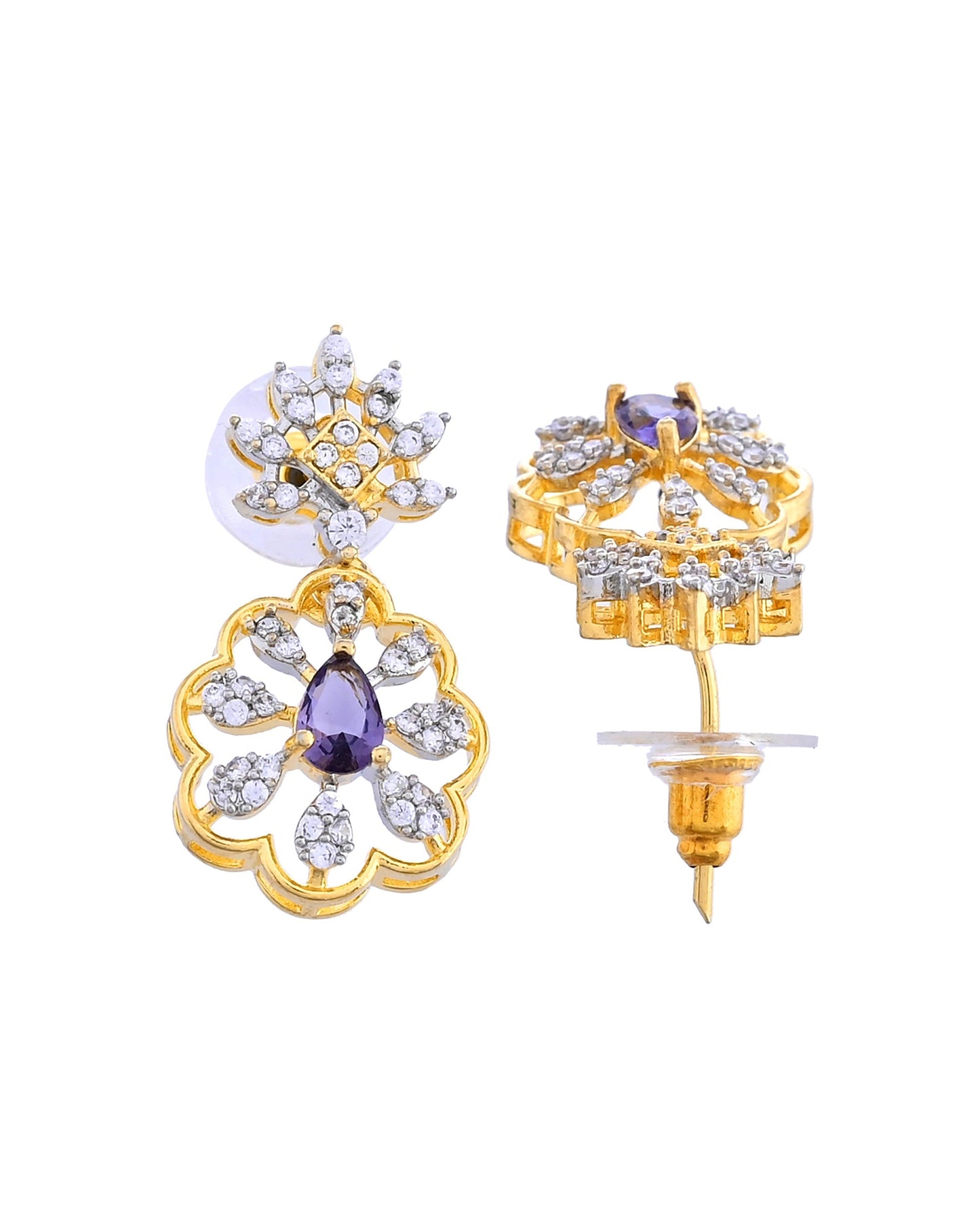 VOJ Gold Plated Lead Designed With Purple Stone Ad Jewellery Set