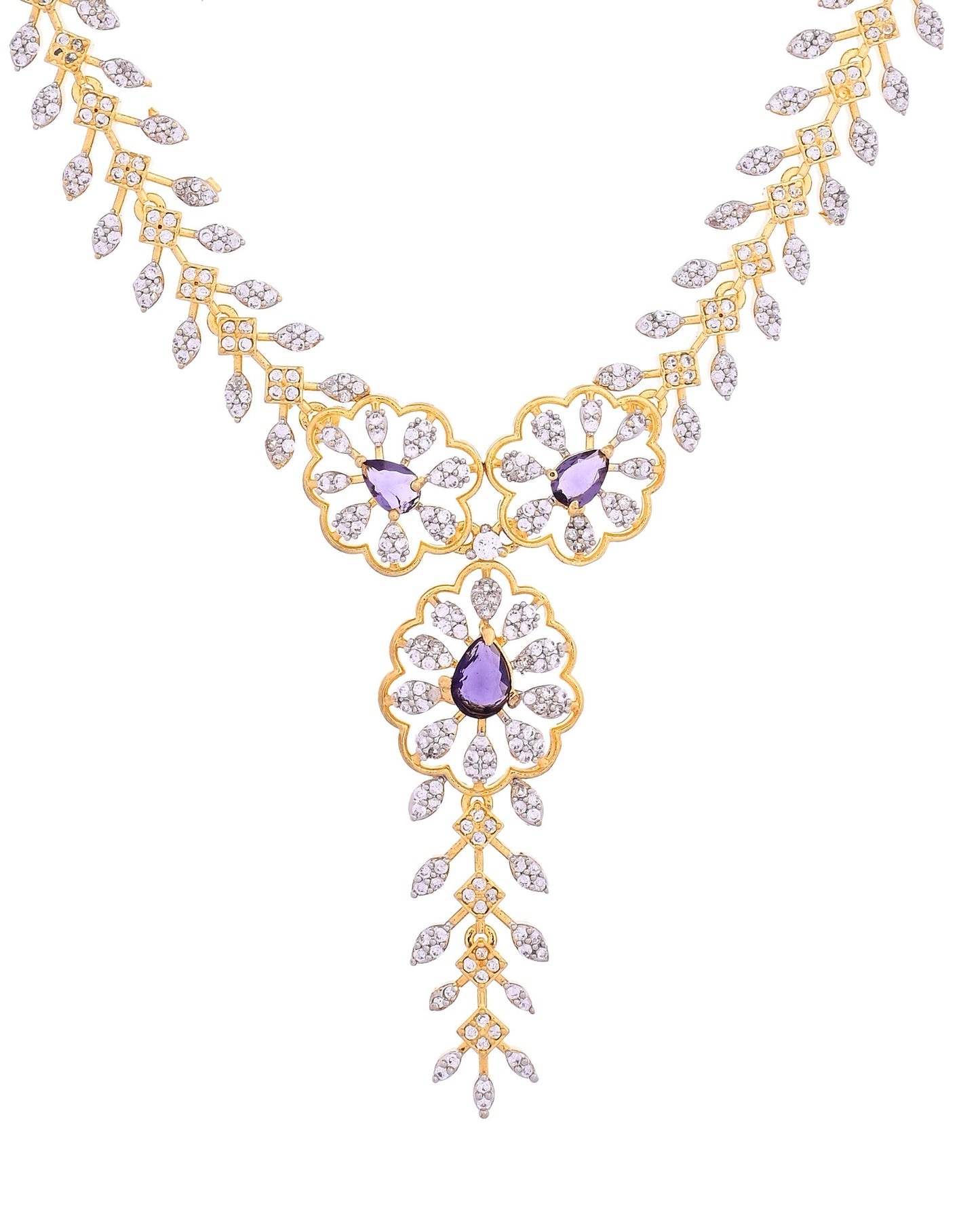 VOJ Gold Plated Lead Designed With Purple Stone Ad Jewellery Set