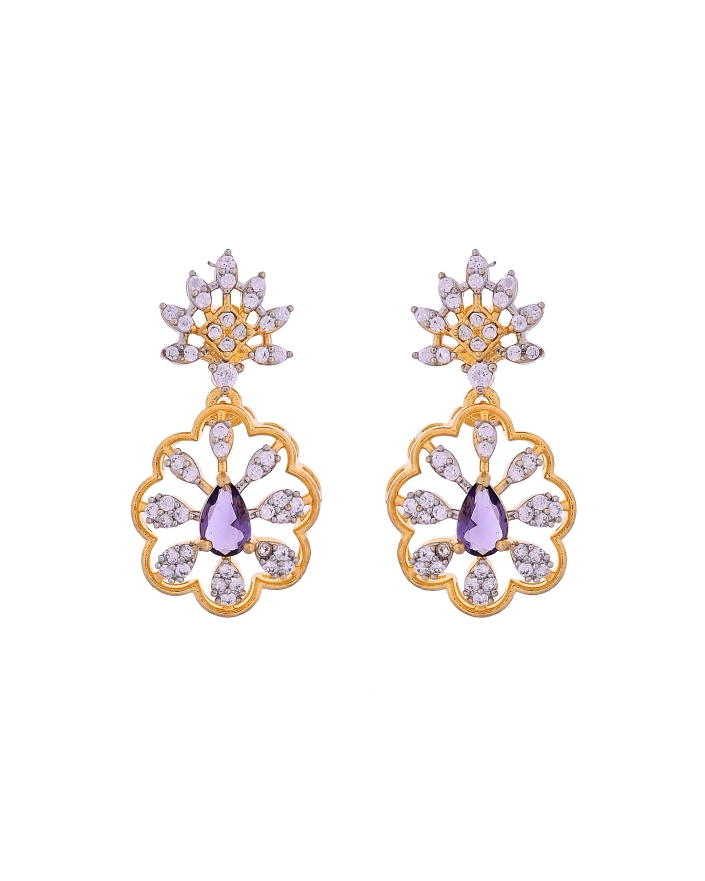 VOJ Gold Plated Lead Designed With Purple Stone Ad Jewellery Set