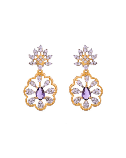 VOJ Gold Plated Lead Designed With Purple Stone Ad Jewellery Set