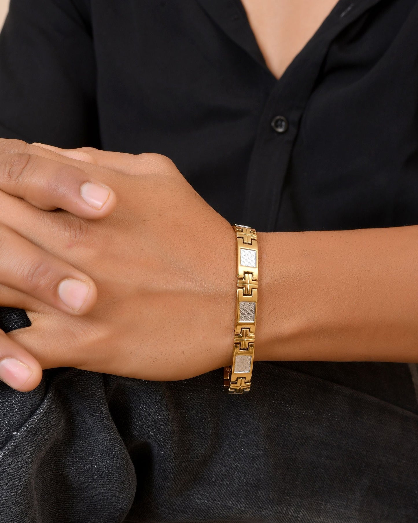 VOJ Dual Toned Square Design Men Bracelet