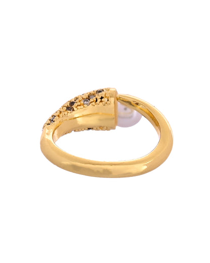 VOJ Gold Plated Anti Tarnish Pearl And Ad Stone Studded Ring For Women