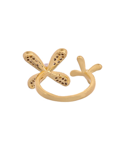 VOJ Gold Toned Floral Designed Adjustable Ring With Ad Stones