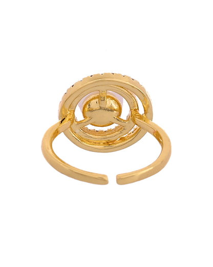 VOJ Gold Plated Pearl Studded Ring With Ad Stones