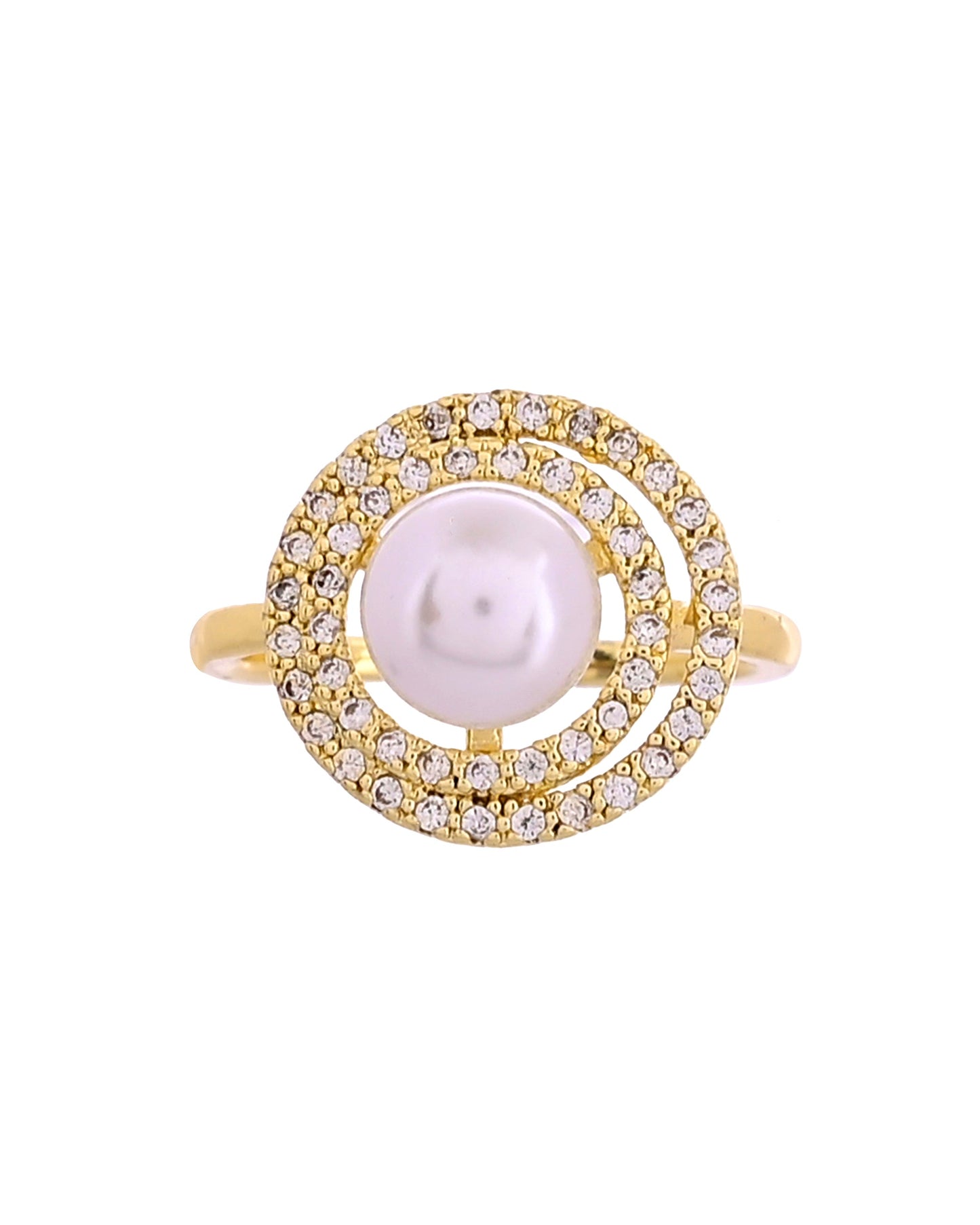 VOJ Gold Plated Pearl Studded Ring With Ad Stones