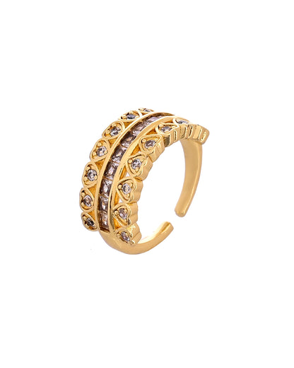 VOJ Gold Plated Ad Stone Studded Heart Designed Adjustable Ring