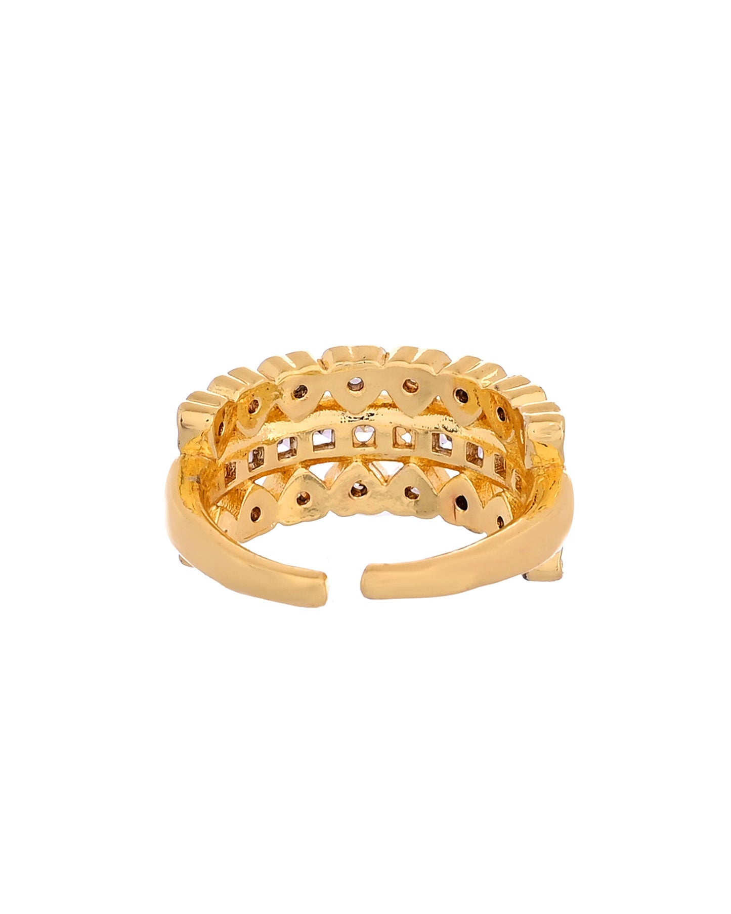 VOJ Gold Plated Ad Stone Studded Heart Designed Adjustable Ring