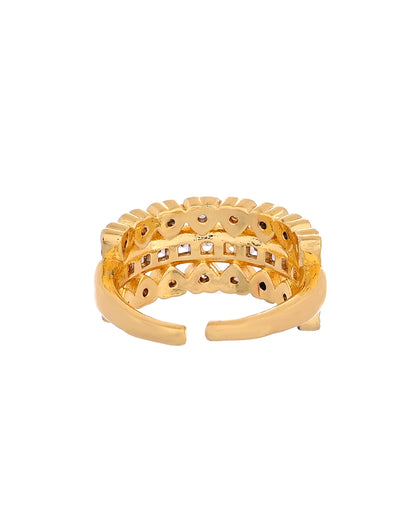 VOJ Gold Plated Ad Stone Studded Heart Designed Adjustable Ring