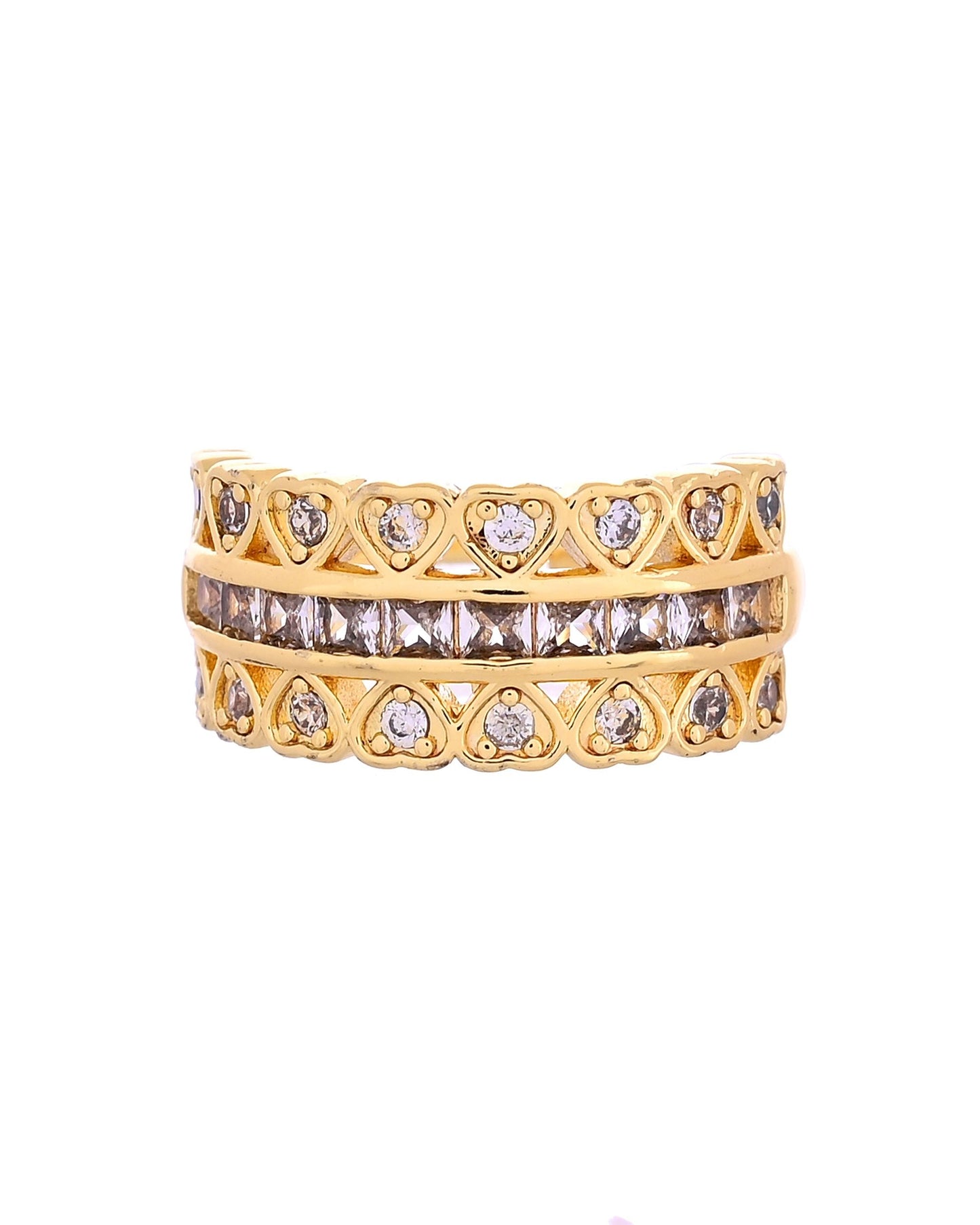 VOJ Gold Plated Ad Stone Studded Heart Designed Adjustable Ring