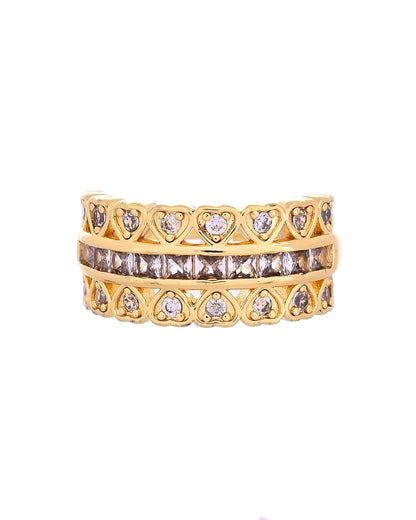 VOJ Gold Plated Ad Stone Studded Heart Designed Adjustable Ring