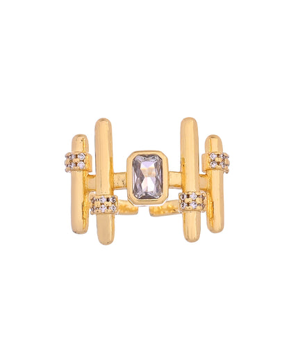 VOJ Gold Plated Stone Studded Adjustable Ring For Women