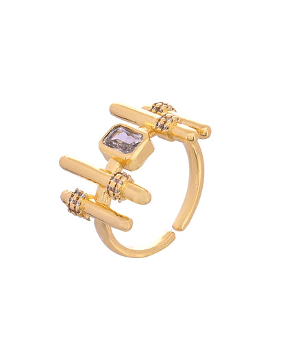VOJ Gold Plated Stone Studded Adjustable Ring For Women