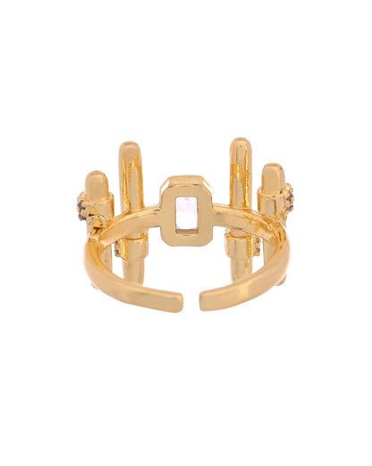 VOJ Gold Plated Stone Studded Adjustable Ring For Women